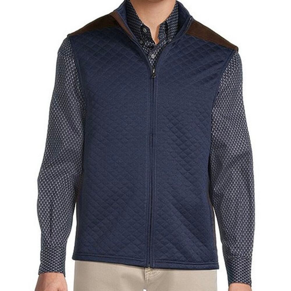 Cremieux Classics Blue Label Navy Blue Quilted Double Knit Full Zip Vest Size XL